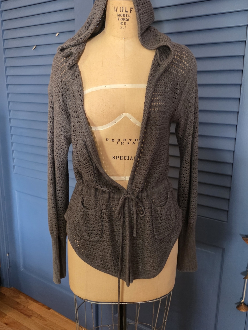 Free People Dark Gray Crochet Hooded Cardigan Sweater